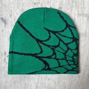 y2k spiderweb green and black grunge beanie